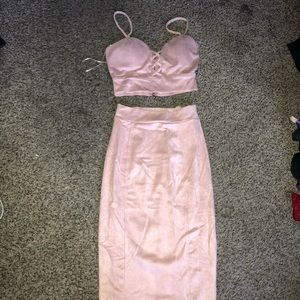 BABY PINK VELVET TWO PIECE SET